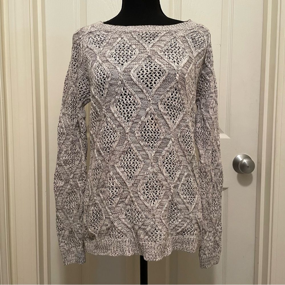Sonoma Life + Style Loose Knit Lightweight Gray & White Sweater‎ Women's Small